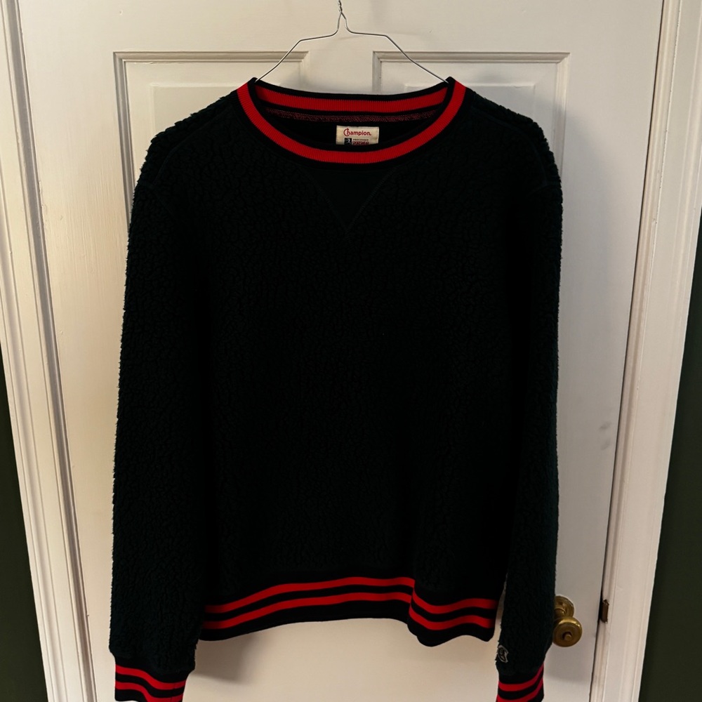 Champion x Todd Snyder Crewneck Green Sweater with Red Trim